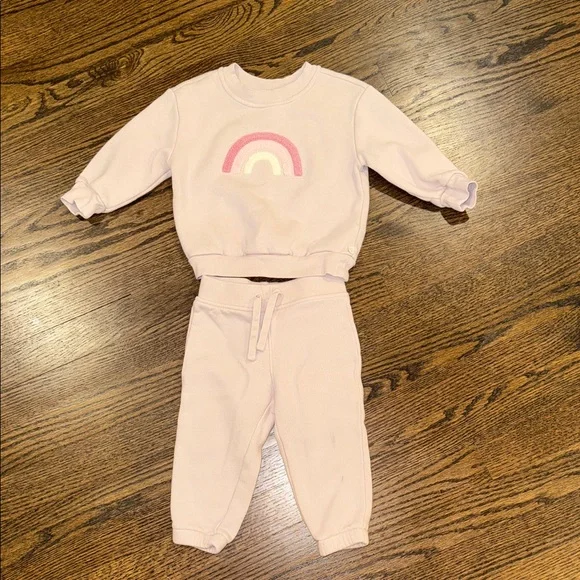 Gap Light Pink Rainbow Sweatshirt and Jogger Set 12-18 Months - Picture 1 of 7
